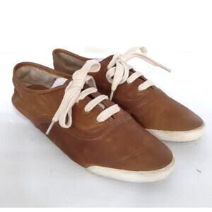 FRYE Melanie Leather Sneakers Shoes Womens 8.5 M Low Top Lace Up Cognac Brown